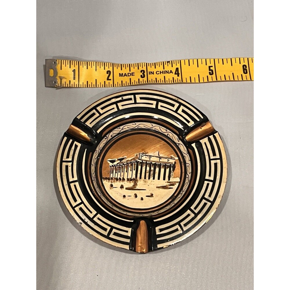 Vintage Travel Souvenir Metal Ashtray from Greece w/ Parthenon & Labyrinthine